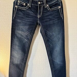 Signature Slim Dark Blue Skinny Jeans with White Stitching